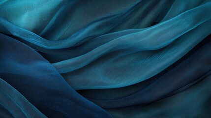 Flowing gradient indigo fabric creating an elegant and serene aesthetic in soft hues and gentle curves