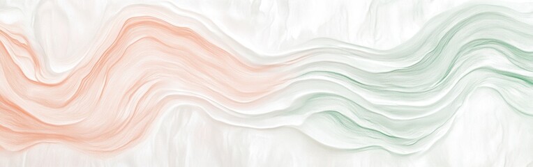 Obraz premium Subtle wave patterns in soft hues of peach and mint on a clean canvas background