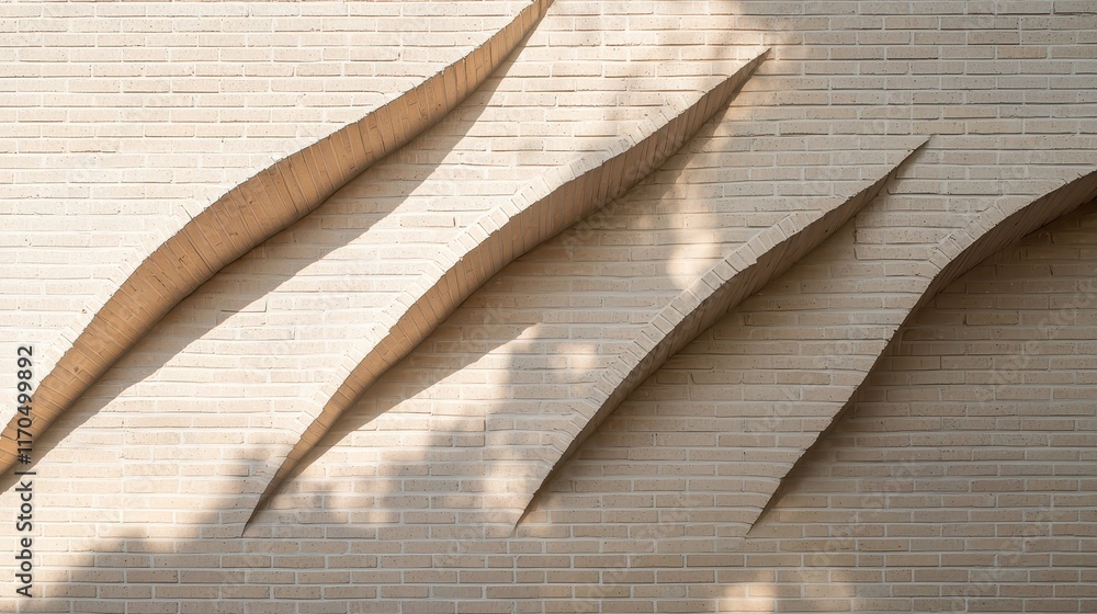 Poster intricate textured brick wall with unique grooves and shadows capturing light and depth in architect
