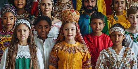Naklejka premium A diverse group of people wearing traditional clothing from various cultures.