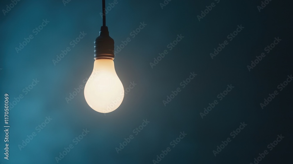 Aufkleber brightly illuminated bulb hanging in a dark room creating a warm atmosphere by casting soft light