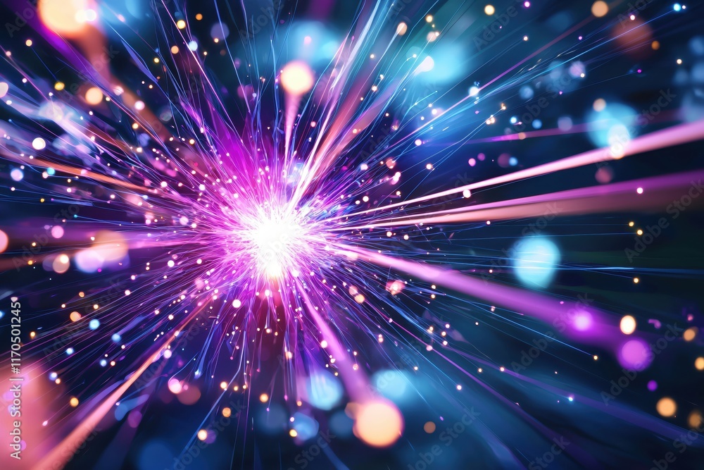 Poster Vibrant Abstract Background with Colorful Light Rays and Dynamic Energy Effects