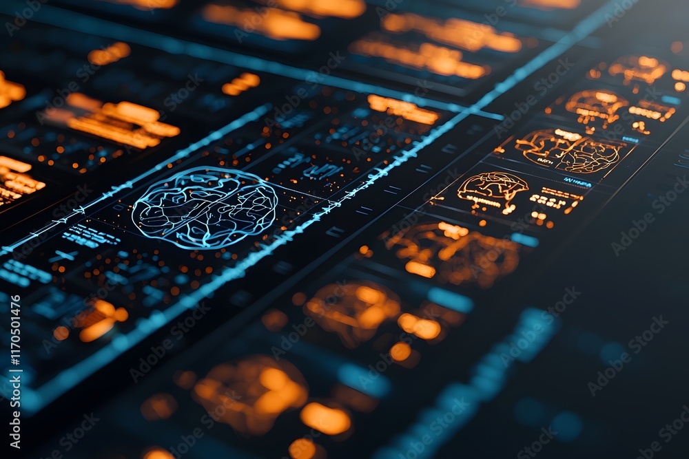 Aufkleber ai assisted data analysis for innovative diagnostics and medical research with futuristic glowing sc