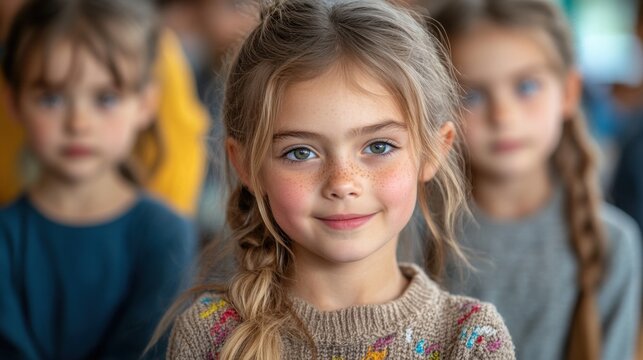 Happy diverse school children in classroom with notebooks and backpacks smiling together