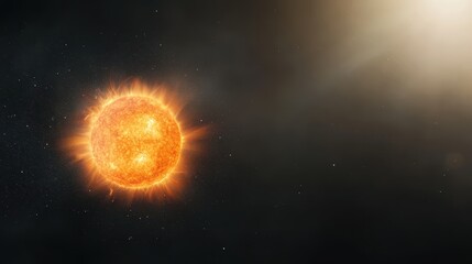 Obraz premium Brilliant Solar Flare Bursting from the Sun in Deep Space Surrounding Stars and Cosmic Elements