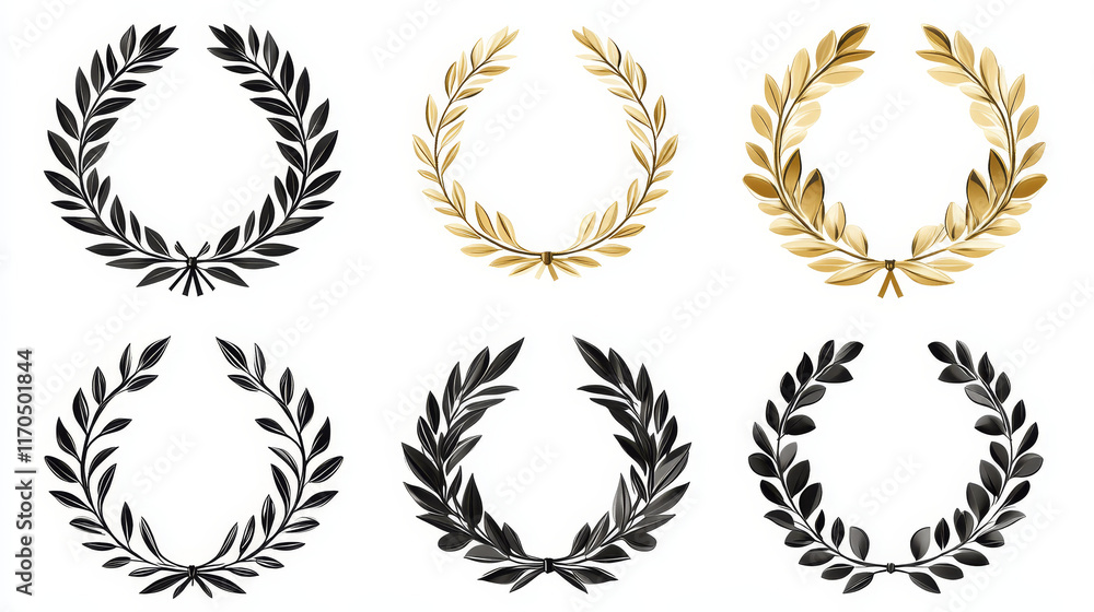 Poster set of gold and black laurel wreaths - also as emblem. jpeg version also available in gallery