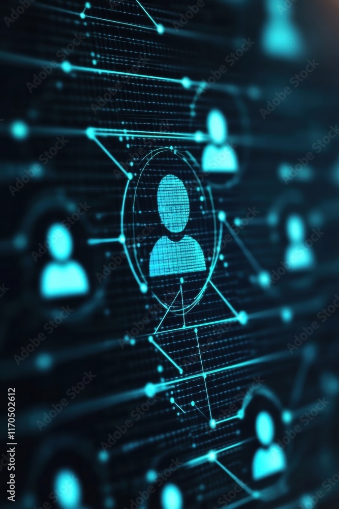 Aufkleber abstract digital network with interconnected user icons, representing technology and social connecti