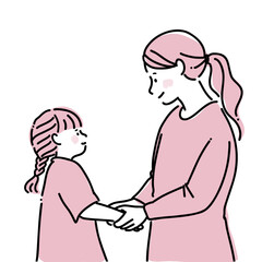 娘の手を握って微笑む母