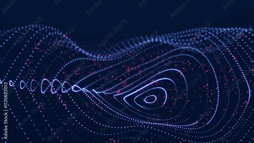 Poster big data visualization. digital wave with many particles moving. concept of the network, internet co