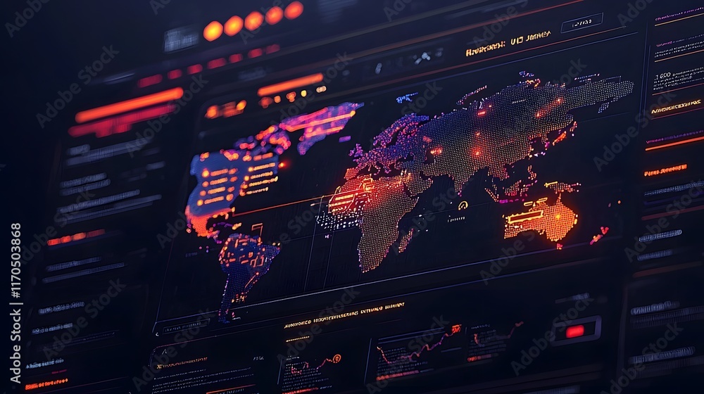 Poster futuristic ai powered cybersecurity monitoring system with an advanced glowing digital interface for