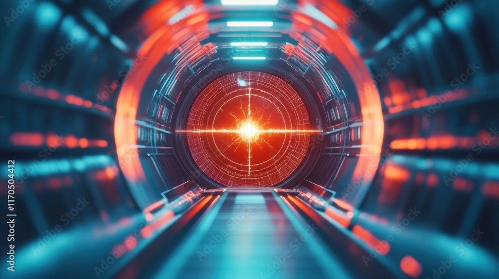 Poster futuristic tunnel with glowing light and intricate patterns, representing a portal to another dimens