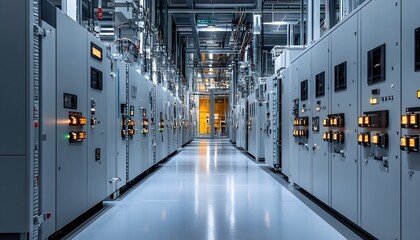 Modern Industrial Factory Power Plant Interior - obrazy, fototapety, plakaty