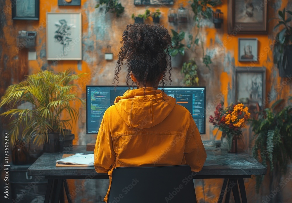 Aufkleber man at modern desk working on computer in office setting with natural lighting
