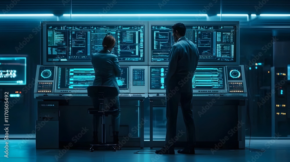 Poster futuristic digital interface showcasing an advanced data response system for combating cyber threats