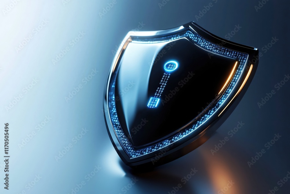 Poster modern digital shield symbol representing cybersecurity protection and data safety concepts