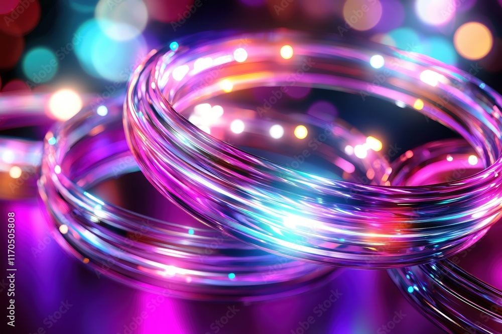Poster colorful abstract light trails with glossy effects and bokeh background for creative projects