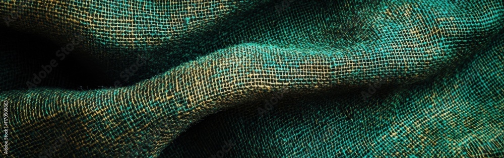 Aufkleber luxurious deep emerald burlap texture showcasing elegance and sophistication in fabric design