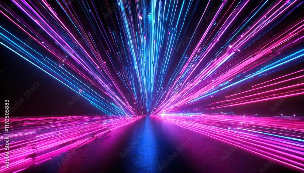 Poster abstract neon background with ascending pink and blue glowing lines a stunning d rendering that capt