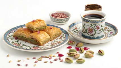 Delightful Turkish baklava paired with an aromatic tiny coffee cup