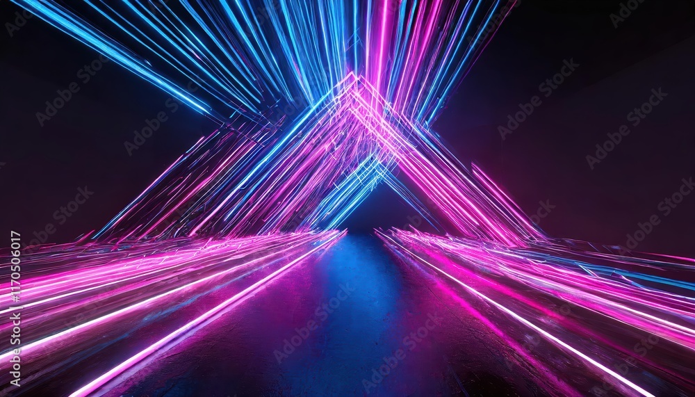 Poster vibrant ascending neon lines a stunning abstract d rendering with pink and blue glowing effects for 