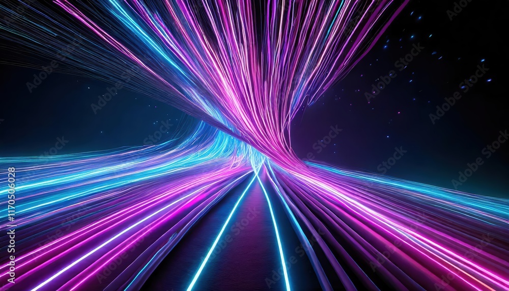 Poster abstract neon background with ascending pink and blue glowing lines a stunning d rendering that capt