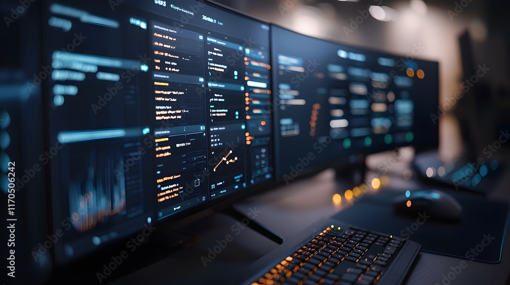 Poster futuristic ai driven incident response dashboard with glowing digital defense alerts advanced cybers