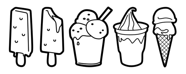 simple black and white ice cream logo, ice cream icon collection with bowl