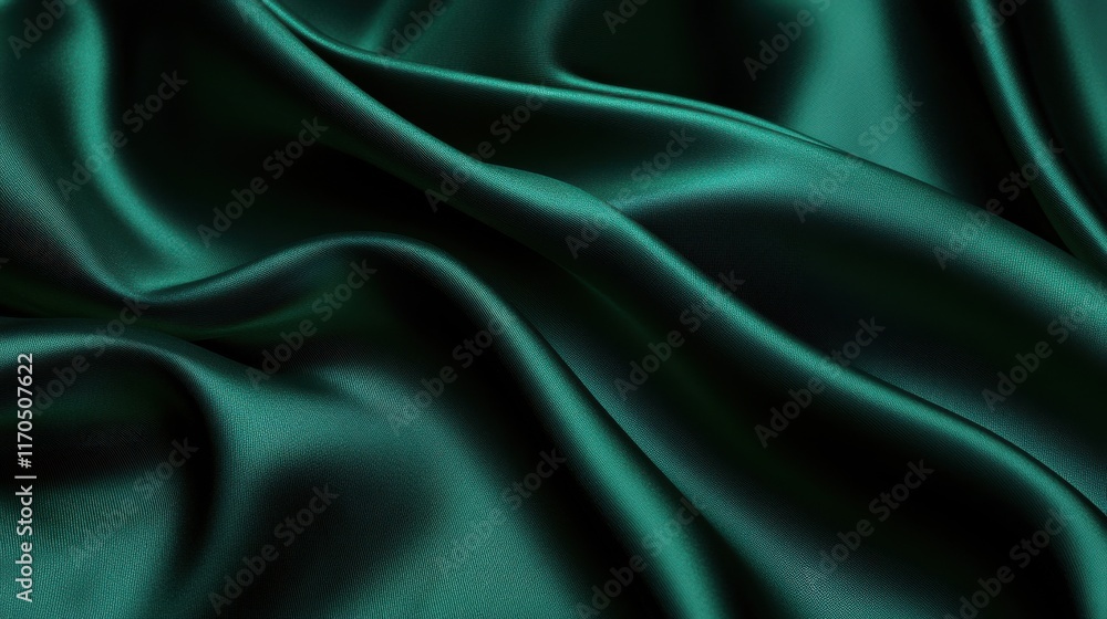 Aufkleber deep emerald green silk fabric draping elegantly on a smooth surface showcasing luxurious texture an