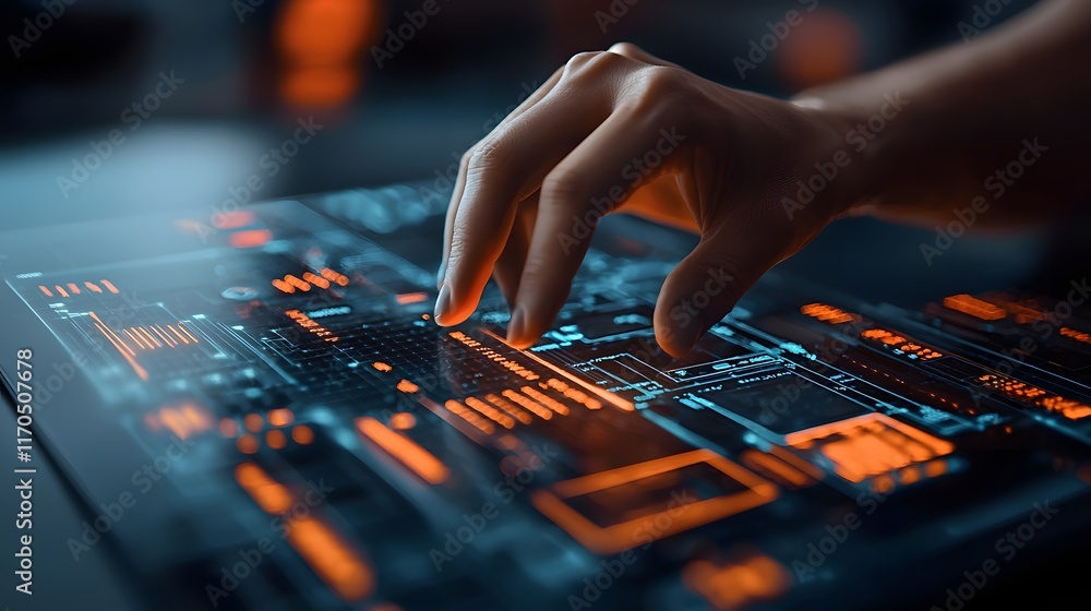 Poster Cybersecurity expert analyzing threat data and deploying advanced real time countermeasures using glowing futuristic tools and holographic visualization displays in a high tech security center