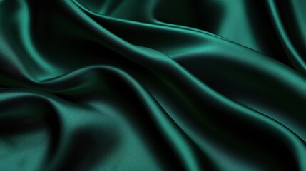 Fototapeta premium Deep emerald green silk fabric draping elegantly on a smooth surface showcasing luxurious texture and vibrant color