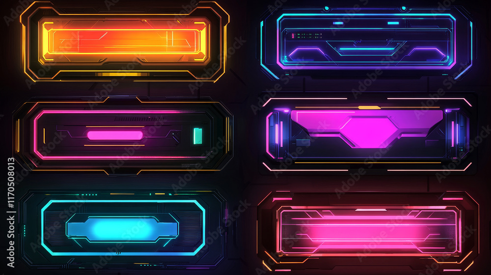 Poster hud callout titles. digital info boxes, information frames and cyberpunk call box bars. digital cont