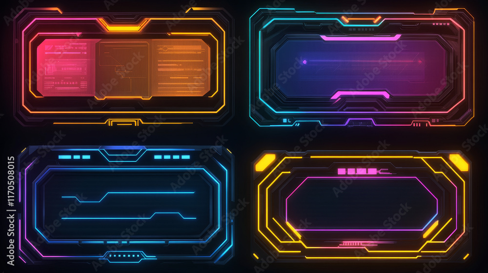 Poster hud callout titles. digital info boxes, information frames and cyberpunk call box bars. digital cont