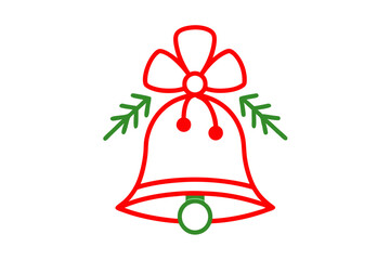 Vector Line Art of Christmas Bell on White Background