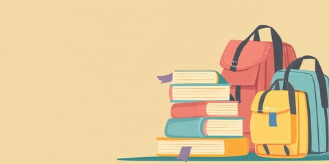 Illustration of a school orientation flyer with books and backpacks in the design.