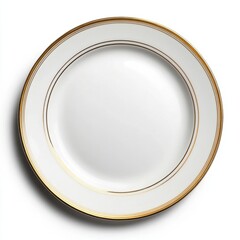 Elegant white ceramic dinner plate with gold accents perfect for dining occasions and home decor aesthetics