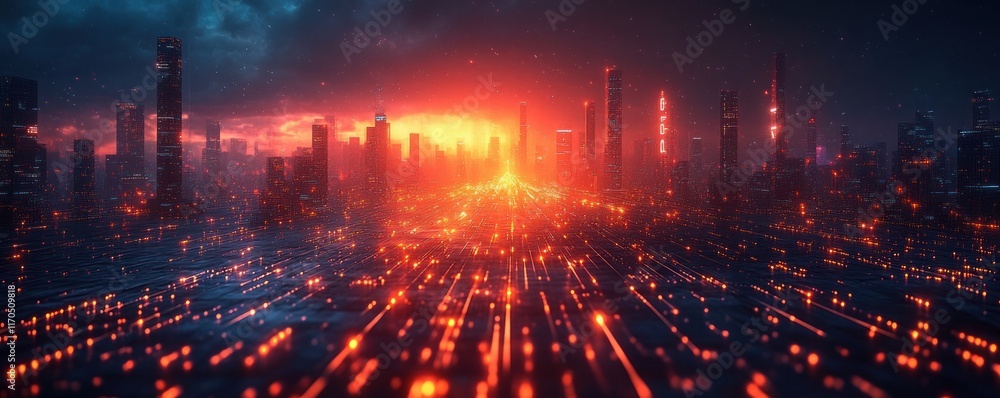 Poster futuristic cityscape digital background neon cyberpunk art cyberspace graphic resource abstract mode