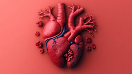 Naklejka premium An artistic representation of a human heart, showcasing veins and arteries against a vibrant background.