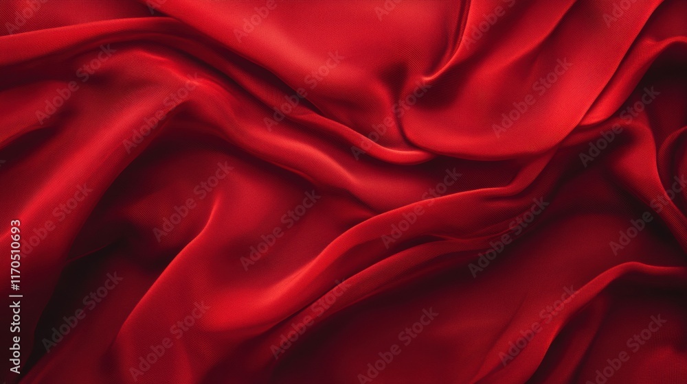 Poster dynamic crimson silk fabric draping elegantly on a smooth surface for artistic expression