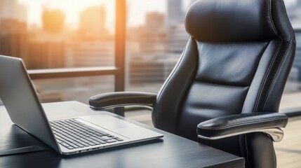 Modern Office Setup with Laptop and Chair