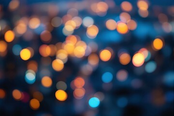 Fototapeta premium Defocused circular bokeh lights in warm orange, yellow, and cool blue hues, creating a vibrant and dreamy blurred background. Concept of abstract. Ai generative