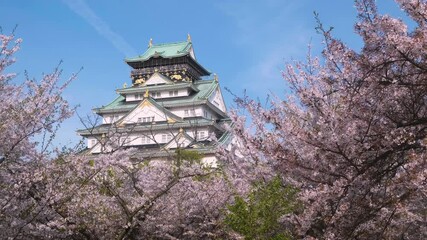 Osaka Castle with a blue sky, Osaka Japan.