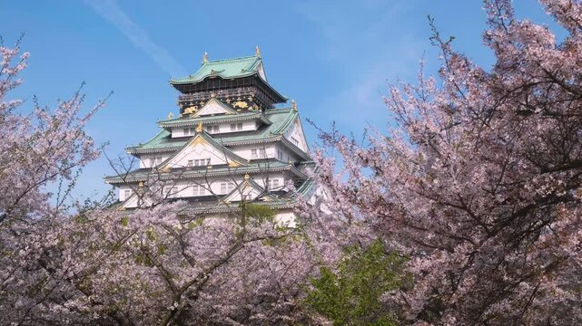 Osaka Castle with a blue sky, Osaka Japan.