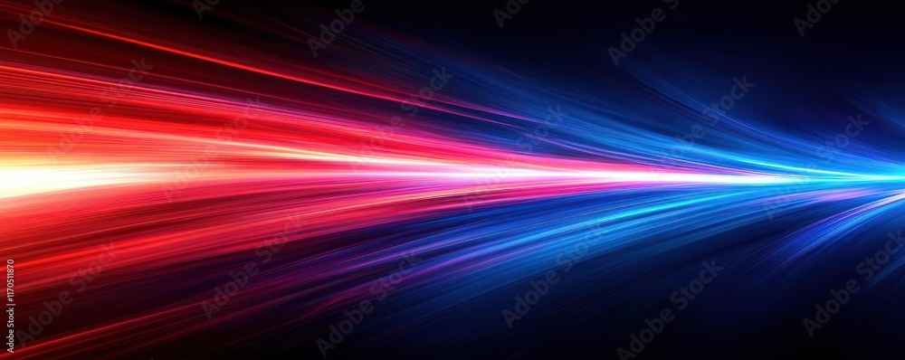 Poster dynamic abstract light trails in blue and red for speed motion graphic design