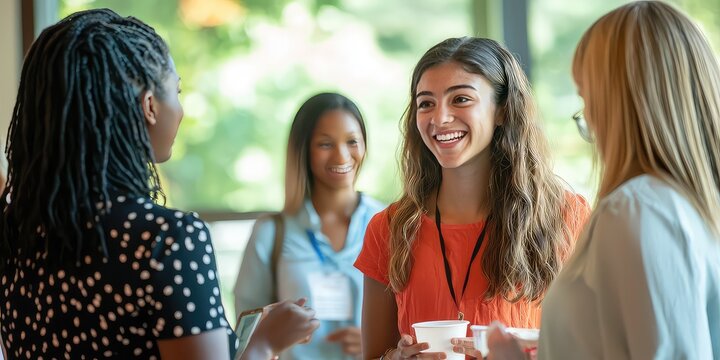 Participants networking during a casual orientation event with refreshments.