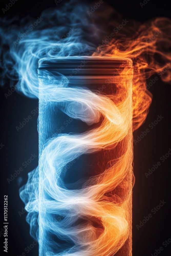 Poster abstract representation of swirling blue and orange smoke, creating a captivating visual effect. per
