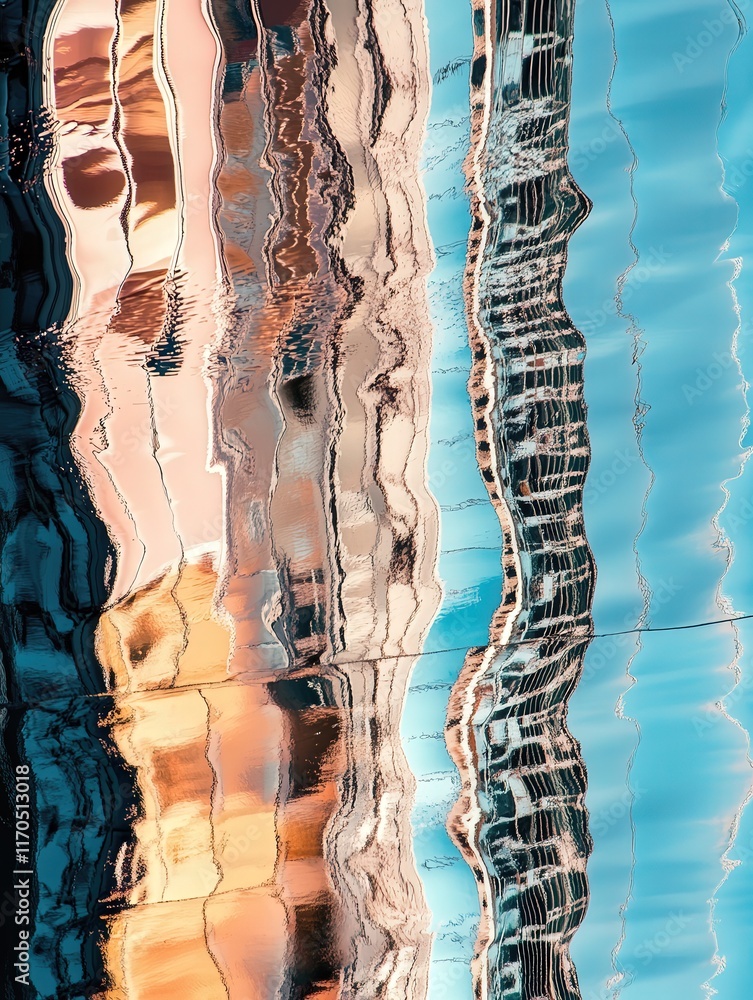 Poster reveals the distorted reflection of a high-rise, turning its sharp geometry into a liquid-like flow
