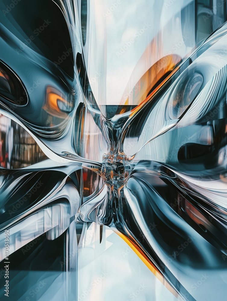 Poster reveals the distorted reflection of a high-rise, turning its sharp geometry into a liquid-like flow