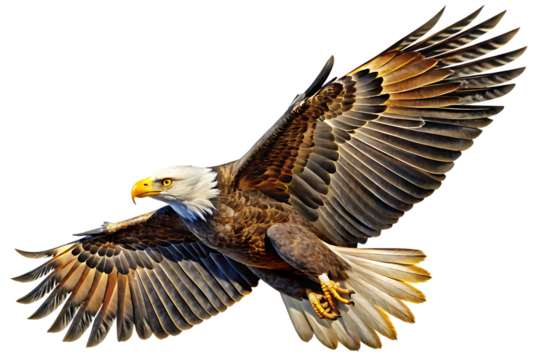 A spread-wing bald eagle soars in the sky. isolated on white background as transparent. PNG. AI GENERATED.
