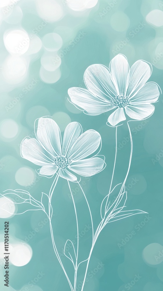 Poster delicate outlines of minimalist white flowers on a soft light background creating a serene ambiance 