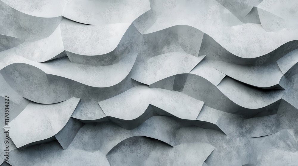 Poster monochromatic design illustrating intricate wave patterns in muted gray tones